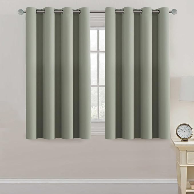 H.VERSAILTEX Blackout Curtain for Living Room Small Window Kitchen Blackout Curtains 45 inch Length Energy Saving Solid Grommet Blackout Drape, One Panel, Light Sage, 52" W x 45" L