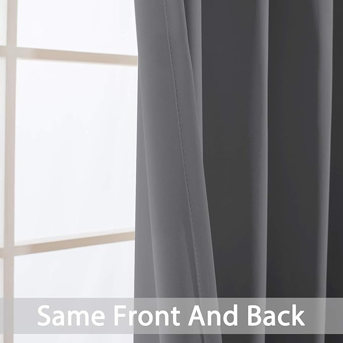 Yakamok Gray Blackout Curtains Room Darkening Thermal Insulated with Grommet Window Curtain for Bedroom, 52Wx108L inch, Grey, 2 Panels