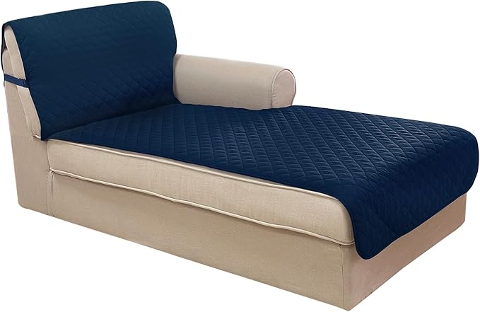 U-NICE HOME Sectional Couch Cover for Dogs Pets Chaise Lounge Reversible Sofa Cover Furniture Protector with Elastic Adjustable Strap, Navy/Taupe