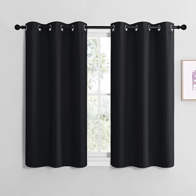 NICETOWN Blackout Curtain Panels for Bedroom, Black, 2 Panels, W29 x L20-inch, Thermal Insulated Grommet Top Blackout Draperies and Drapes for Basement