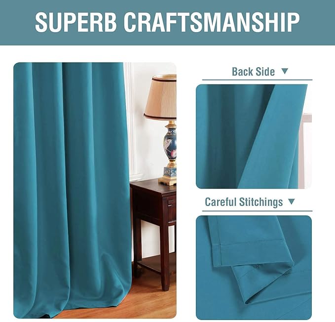H.VERSAILTEX Blackout Curtain for Living Room Thermal Insulated Window Treatment Curtain 54 inch Length Energy Saving Solid Grommet Top Blackout Drape, One Panel, Turquoise Blue, 52" W x 54" L