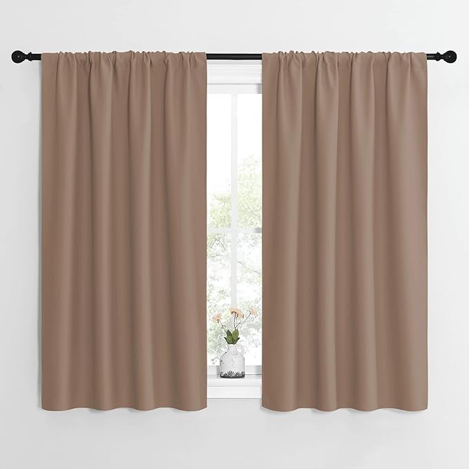 NICETOWN Kitchen Window Blackout Curtains - Window Treatment Thermal Insulated Rod Pocket Small Blackout Draperies/Drapes for Bedroom/Kitchen (Cappuccino, Set of 2, 42 inches Wide by 54 inches Long)