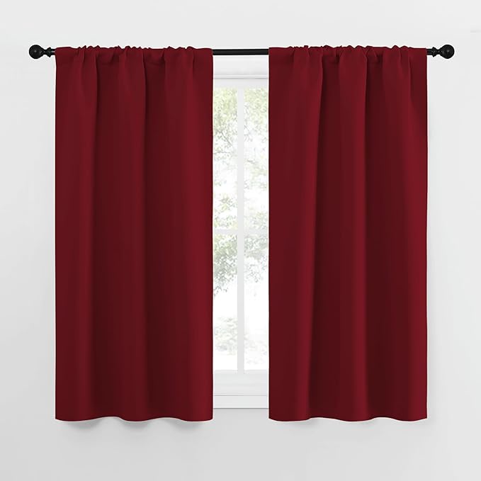 NICETOWN 50inch Curtains for Small Windows, Thermal Insulated Privacy Short Drapes for Kitchen Bathroom (Set of 2, Burgundy Red, 29" Wide)