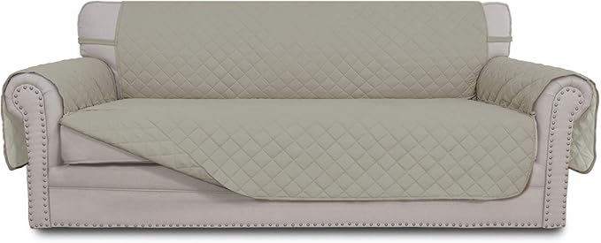 Easy-Going Reversible Couch Cover for 3 Cushion Couch Sofa Cover for Dogs Water Resistant Furniture Protector Cover with Foam Sticks Elastic Straps for Pet Cat (Sofa, Beige/Beige)