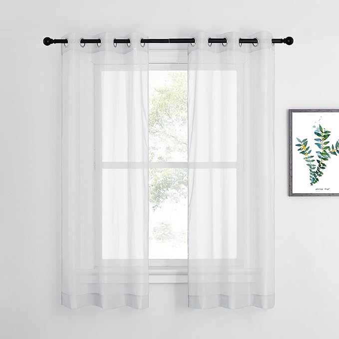 NICETOWN Sheer Curtains and Drapes 63 inches Long - Silver Eyelet Top Light Filter Window Drapes Airy & Breathable Bedroom Voile Panels for Home Office, Light Gray, 74" W Total 2 Pieces