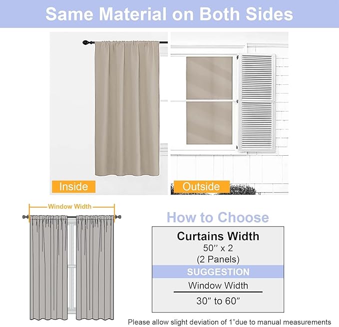 Simplebrand Biscotti Beige Blackout Curtains for Bedroom 102 Inches Long 2 Panels, Solid Thermal Insulated, Energy Saving Living Room Window Treatment Curtains Blackout Drapes, W50 x L102 Inch