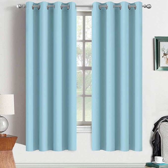 Yakamok Blackout Curtains with Grommet top Room Darkening Thermal Insulated Window Curtains for Living Room, 52 x 72Inch, Sky Blue, Set of 2