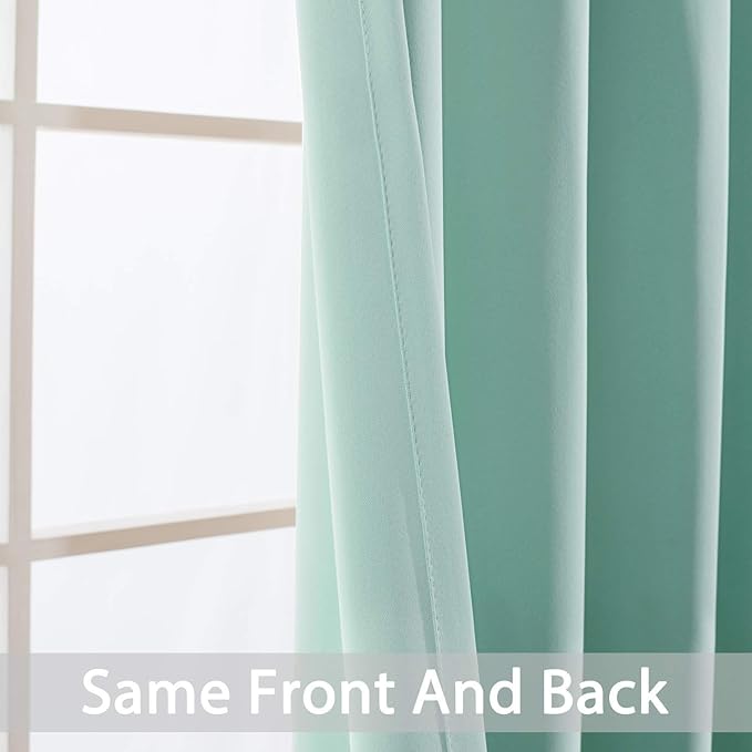 Yakamok Blackout Curtains Room Darkening Thermal Insulated Window Panels,Solid Grommet Top Drapes for Bedroom/Living Room(52Wx90L, Aqua, 2 Panels)