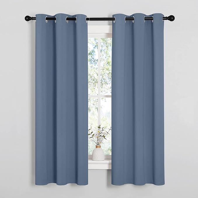 NICETOWN Kitchen Curtains Blackout Curtains & Drapes, Thermal Insulated Grommet Top Window Treatment Panels for Cupboard, Small Window (Stone Blue, 34" Wide x 63" Long, Set of 2)