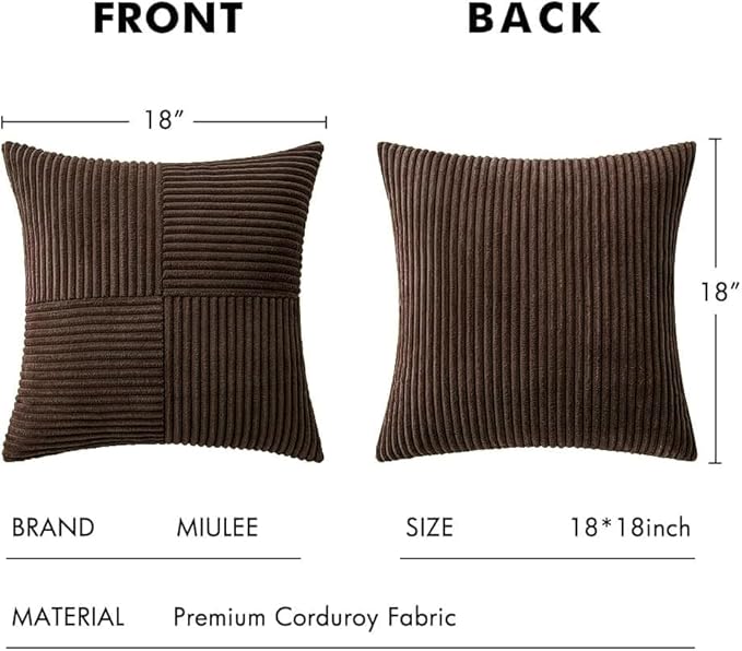 MIULEE Dark Brown Decorative Throw Pillow Covers 18x18 Inch for Couch Bed Sofa Pack of 2 Boho Farmhouse Throw Pillows Soft Cross Corduroy Patchwork Textured Cushion Cases