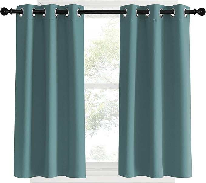 NICETOWN Modern Blackout Curtains Noise Reducing, Greyish Blue, 2 Panels, W34 x L40 -Inch, Thermal Insulated and Privacy Room Darkening Drape Panels for Boy's Guest Room Door Small Short Window