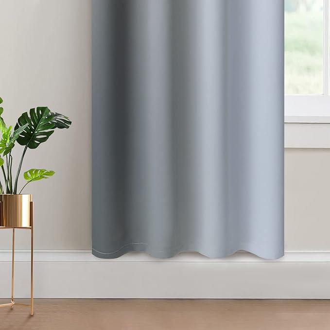 Yakamok Gray and Greyish White Thermal Insulated Grommet Light Blocking Window Drapes,Room Darkening Gradient Color Ombre Curtains for Bedroom (52W x 72L / 2 Panels, One Pair)