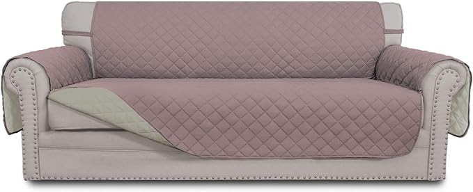 Easy-Going Reversible Oversized Couch Cover for 3 Cushion Couch Sofa Cover for Dogs Water Resistant Furniture Protector Cover with Foam Sticks for Pet (Oversized Sofa, Pink/Beige)