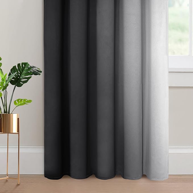 Yakamok Greyish White and Black Ombre Curtains for Bedroom, Light Blocking Gradient Color Drapes, Room Darkening Thermal Insulated Grommet Window Curtains for Living Room(Black, 2 Panels, 70x84 Inch)