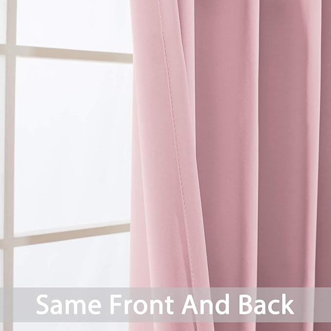 Yakamok Pink Blackout Curtains with Grommet top, Thermal Insulated Room Darkening Drapes for Bedroom(52Wx96L, One Pair)