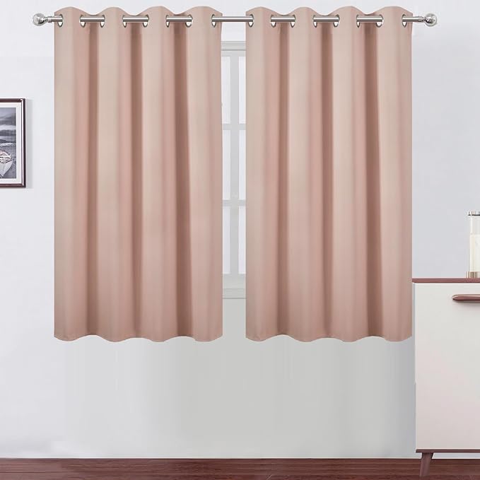 LEMOMO Blackout Curtains 66 x 54 Inch Long Blush Curtains Set of 2 Panels Room Darkening Curtains for Bedroom and Living Room