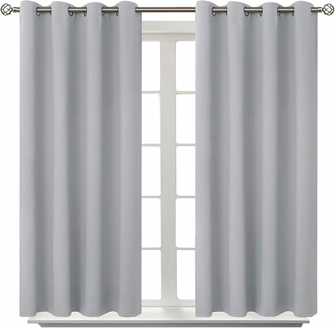 BGment Room Darkening Curtains 45 Inches Long - Grommet Thermal Insulated Drapes Window Treatment Curtains for Bedroom, 2 Panels, 52 x 45 Inch, Light Grey