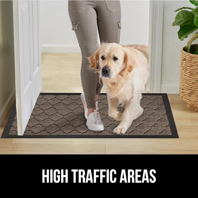 GORILLA GRIP 100% Waterproof All-Season WeatherMAX Doormat 35x23, US Designed Natural Rubber, Stain and Fade Resistant, Low Profile Indoor Outdoor Door Mats, Easy Clean Patio Mat, Latte Quatrefoil