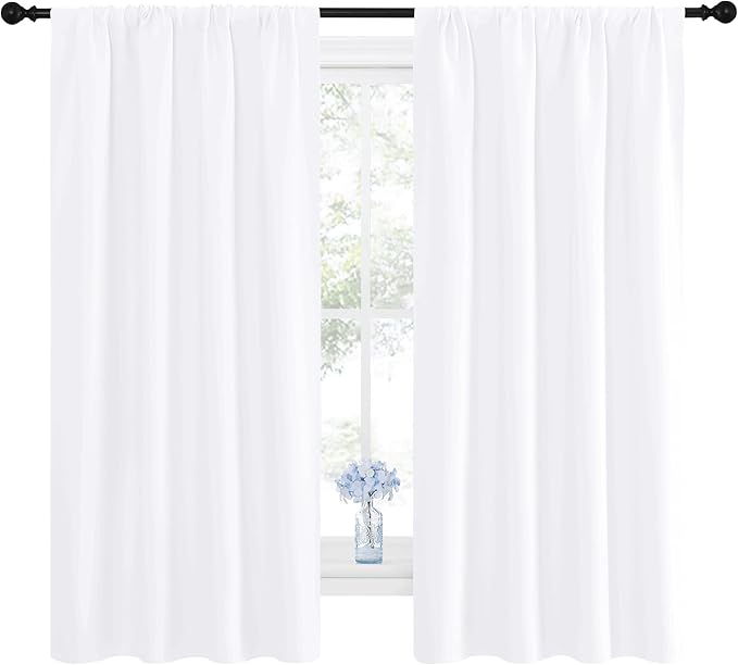 NICETOWN Bedroom Curtains - Window Treatment Rod Pocket Curtains/Drapes for Bedroom (2 Panels, 42 by 63, White)