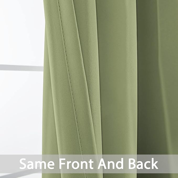 Yakamok Room Darkening Blackout Curtains for Bedroom,Thermal Insulated Grommet Top Light Blocking Window Drapes for Living Room,42W x 72L,Sage Green,2 Panels