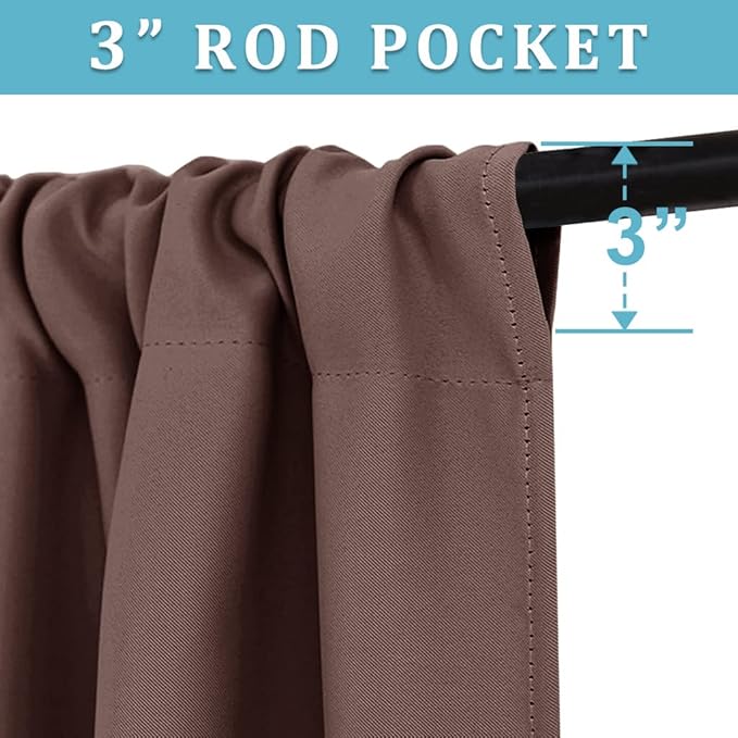 RYB HOME Short Blackout Curtains for Bedroom, Room Darkening Insulated Summer Heat Light UV Blocking Energy Saving Drapes for Nursery, Width 34 by Length 45, Chocolate Brown, Set of 2