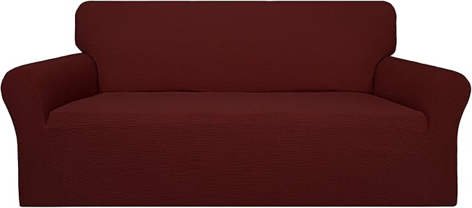 Easy-Going 100% Waterproof Couch Cover, Dual Waterproof Sofa Cover, Stretch Jacquard Sofa Slipcover, Leakproof Furniture Protector for Kids, Pets, Dog and Cat (Oversized Sofa, Wine)