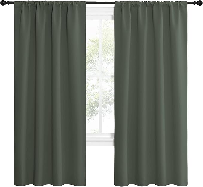 NICETOWN Bedroom Curtains Blackout Draperies - All Season Thermal Insulated Solid Rod Pocket Top Blackout Curtains/Drapes for Kid's Room (Dark Mallard, 1 Pair, 42 x 72 Inch)