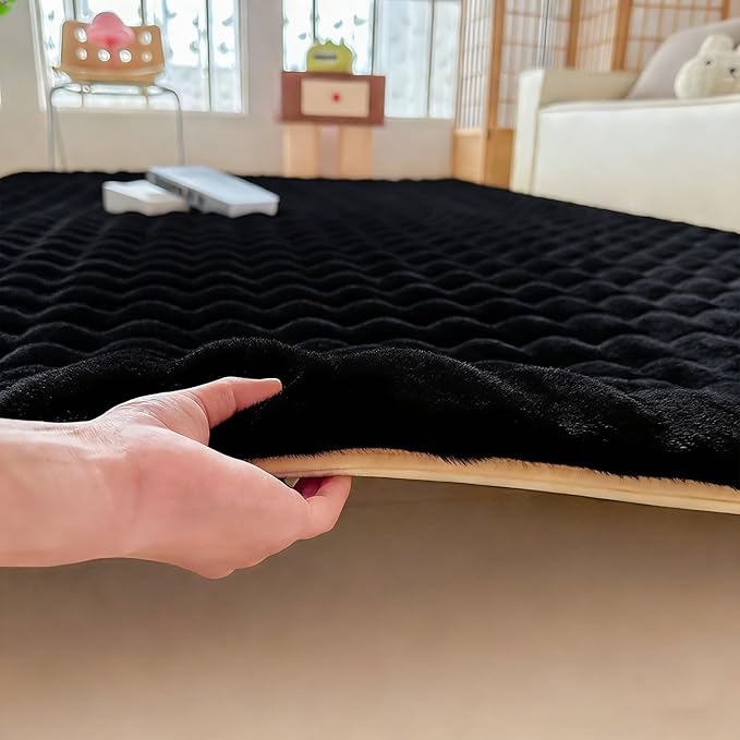 Black Rabbit Plush Rug 8'x10', Fluffy Faux Fur Shaggy Area Rug for Nursery, Kids Room Decor, Soft Fuzzy Carpet for Living Room, Bedroom, Teen Girls Room