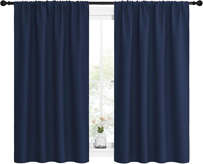 NICETOWN Kitchen Curtains, Short Blackout Curtains & Drapes, Thermal Insulated Blackout Curtain Panels for Kids Room, Play Room (Navy, 42" Wide by 54" Long, 2 PCs)