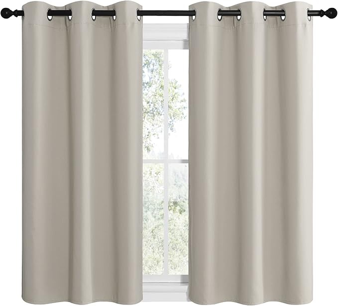 NICETOWN Kitchen Curtains for Decoration, Thermal Insulated Grommet Room Darkening Draperies/Panels for Laundry (Natural, 2 Panels, W42 x L48 inches)
