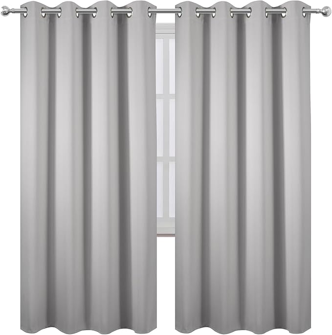 LEMOMO Blackout Curtains 66 x 72 Inch Long Light Grey Curtains Set of 2 Panels Room Darkening Curtains for Bedroom and Living Room