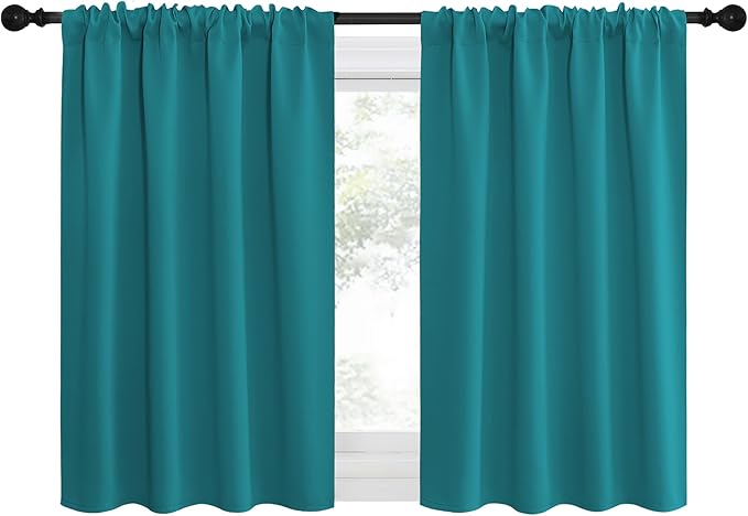 NICETOWN 2 Panels Blackout Curtains, Rod Pocket Thermal Insulated Drapes for Kitchen, Heavy Duty Small Window Treatment for Dorm Room, Studio Apartment, Basement (Peacock Blue, W42 x L30)