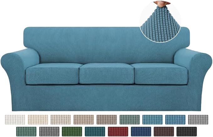 Turquoize 4 Piece Sofa Covers for 3 Cushion Couch Sofa Slipcover Soft Couch Cover for Dogs-Washable Sofa Furniture Covers with 3 Individual Cushion Covers, Jacquard Fabric (3 Cushion Sofa, Storm Blue)