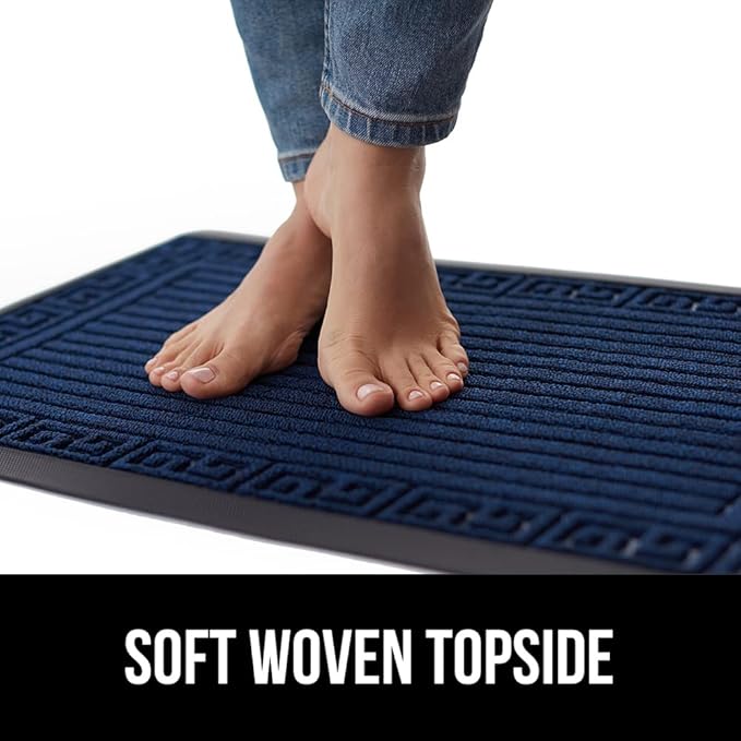 GORILLA GRIP 100% Waterproof All-Season WeatherMAX Doormat, 72x24, US Designed Natural Rubber, Stain and Fade Resistant, Low Profile Indoor Outdoor Door Mats, Easy Clean Patio Mat, Navy Greek Keys