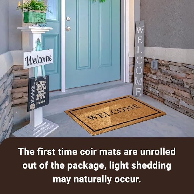 KANKUN Coco Coir Door Mat with Heavy Duty Backing, Welcome Doormat (17" x 30"), Doormat Entrance (Welcome2-1Pack)