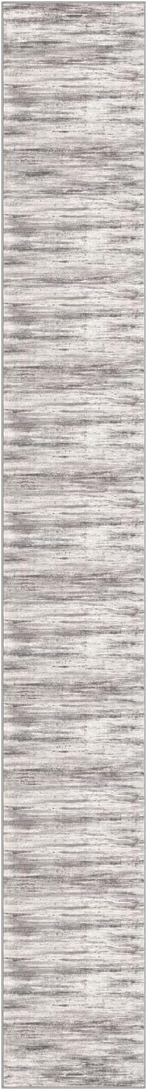KOZYFLY Modern Abstract Washable Long Runner Rug 2.6x20 Hallway Rug Runner Non-Slip Soft Stair Runner Rugs, Grey/Light Beige/Brown Striped Carpet for Kitchen Entryway Bathroom