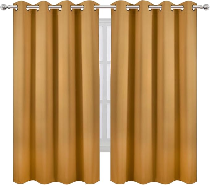 LEMOMO Mustard Yellow Blackout Curtains 52 x 63 Inch Length/Set of 2 Curtain Panels/Thermal Insulated Room Darkening Curtains for Bedroom and Living Room