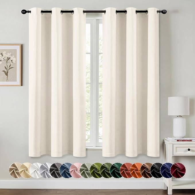 MIULEE Beige White Blackout Curtains for Bedroom Living Room 63 Inches Long 2 Panels, Thermal Insulated Room Darkening Drapes Solid Grommet Noise Reduction Light Blocking Window Treatments 40x63 Inch
