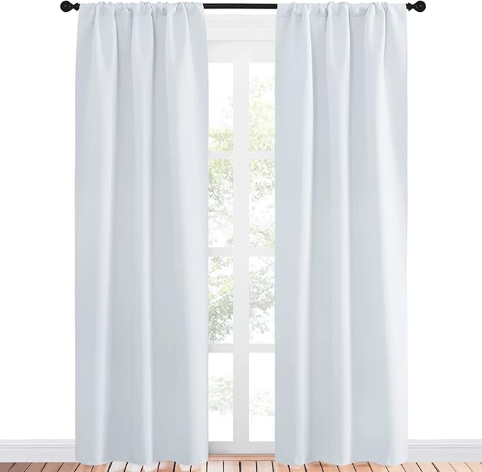 NICETOWN Greyish White Window Curtain Panels - Thermal Insulated Rod Pocket Room Darkening Curtain Sets for Bedroom (Greyish White, 2 Panels, 34 in x 84 in (W x L))