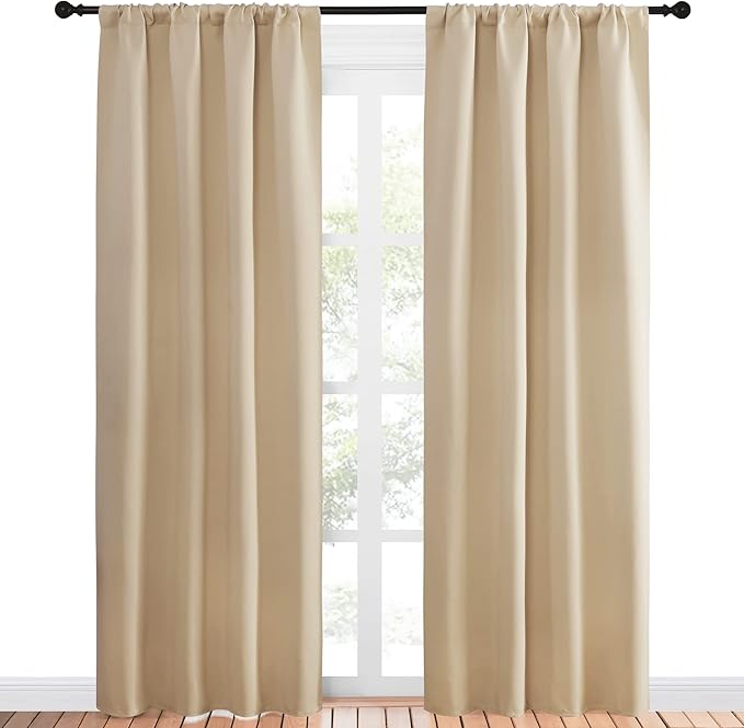 NICETOWN Kitchen Room Darkening Curtains - Panel Home Fashion Thermal Insulated Solid Rod Pocket Curtains for Window(Biscotti Beige, 1 Pair, 42 inches Wide by 84 inches Long)