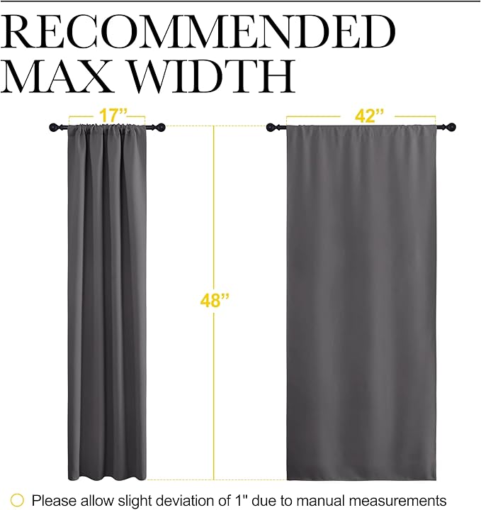 NICETOWN Grey Window Curtains for Bedroom - Home Decoration Thermal Insulated Rod Pocket Blackout Blinds & Drapes for Small Windows (Gray, 2 Panels, W42 x L48 -Inch)