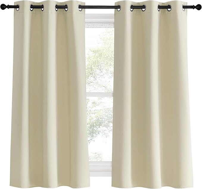 NICETOWN Room Darkening Beige Curtains for Living Room, W34 x L60, Set of 2, Window Treatment Thermal Insulated Solid Grommet Blackout Vertical Drapes for Bedroom