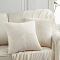 Fancy Homi 2 Packs Cream Decorative Throw Pillow Covers 16x16 Inch for Living Room Couch Bed Sofa, Rustic Farmhouse Boho Home Decor, Soft Corss Patchwork Corduroy Textured Square Cushion Case 40x40 cm