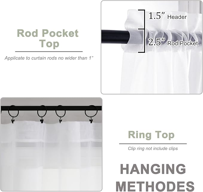 OWENIE White Sheer Curtains 78 Inches Long 2 Panels Set, Ivory Sheer Curtain for Living Room Bedroom, Modern Voile Filmy Rod Pocket Curtains & Drapes, 2 Pcs, Each 59 W x 78L Inch, White