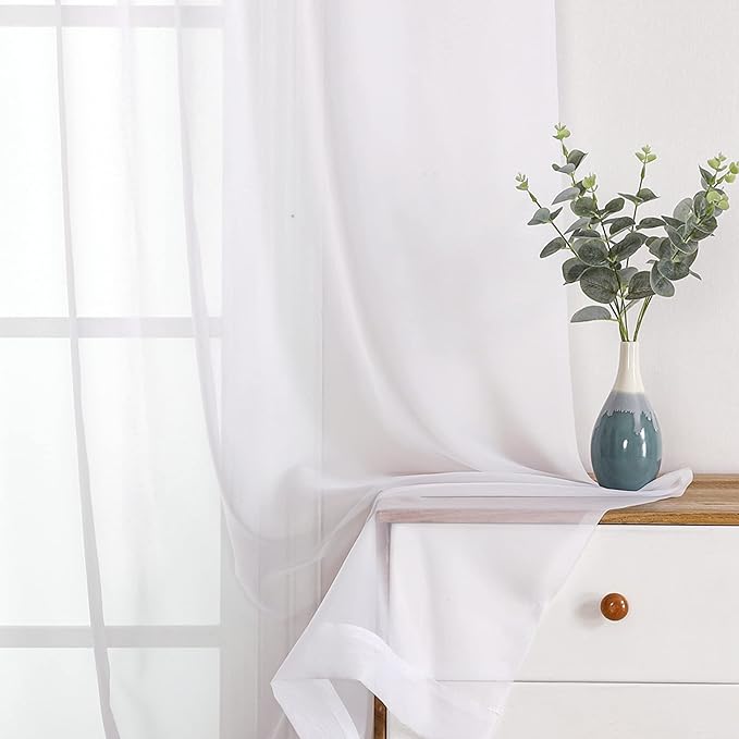 OWENIE White Sheer Curtains 108" inches Length 2 Panels Set, Sheer Curtains Rod Pocket Voile Drapes for Living Room, Airy Soft-Touching Drapes, 2 PCS Panels, Each 42" W x 108" L