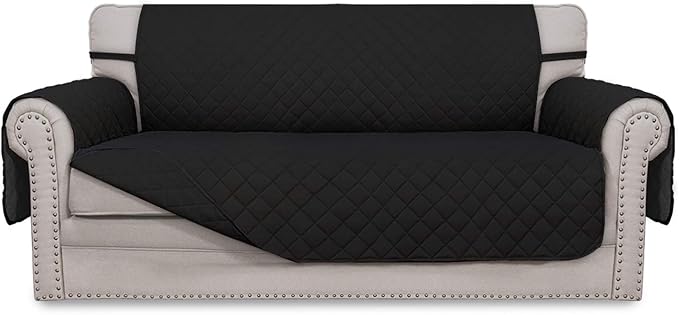 Easy-Going Sofa Slipcover Reversible Loveseat Sofa Cover Couch Cover for 2 Cushion Couch Furniture Protector with Elastic Straps for Pets Kids Dog Cat (Oversized Loveseat, Black/Black)