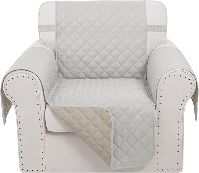 Recliner Chair Covers Reversible Sofa Cover Couch Cover for Pets Lazy Boy Furniture Protector(23''Chair,Light Grey/Beige)