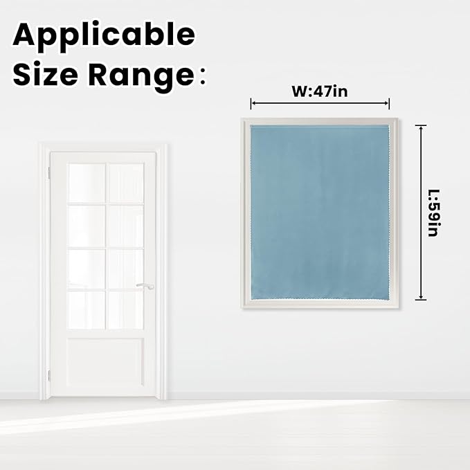 Self Adhesive Curtains, Black Out Shade for Window, Blackout Fabric Temporary Window Coverings Easy to Hang Curtains No Rod Needed, Use for Bedroom, Room, Kitchen, 47"W X 59"L, Lake Blue, 1 Panel