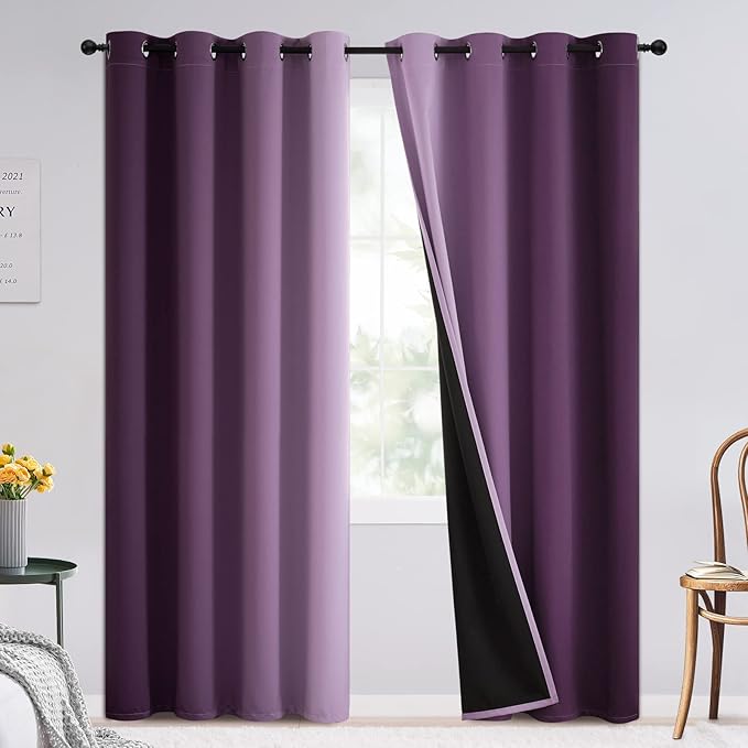 SimpleHome Blackout Curtains Ombre for Living Room,Room Darkening Purple Curtains Set of 2 Panels Thermal Insulated Bedroom Curtains，52 x 84 Inch