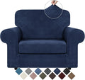 WEERRW Velvet Stretch Chair Sofa Slipcover - 2 Pieces Luxury Soft Velvet Plush Couch Cover Furniture Protector with Elastic Bottom for Pets, Machine Washable, Navy Blue, Small